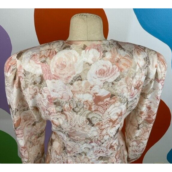 VTG 80s Floral Blazer Patra Womens Size 6 Jacket Puff Sleeve Surplice Formal - Picture 4 of 9
